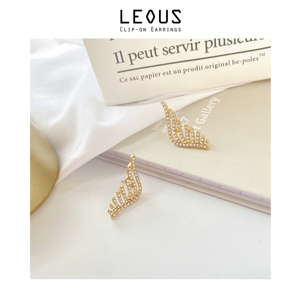 Khuyên tai kẹp không bấm lỗ chốt cố định K175 bằng hợp kim mạ vàng hình cánh chim đính đa dáng ngắn Leous Accessories