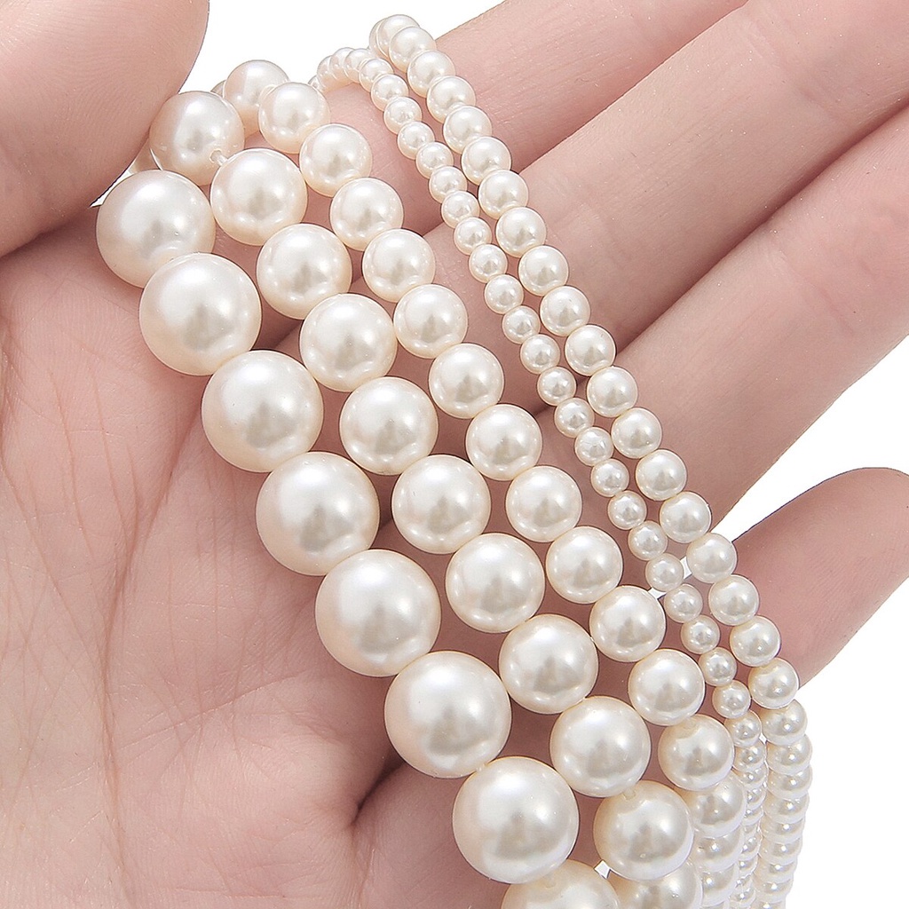 Set 40-140 hạt ngọc trai thủy tinh 3/ 4/ 6/ 8/ 10mm dùng làm đồ trang sức thủ công