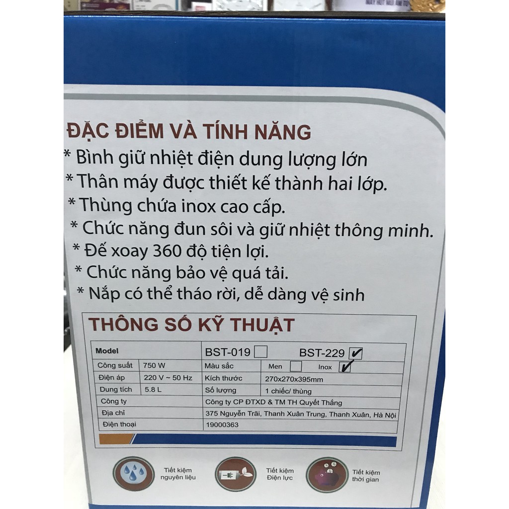 BÌNH THỦY ĐIỆN, PHÍCH ĐIỆN TỰ ĐỘNG ELECTRIC PANASONIC 5.8L