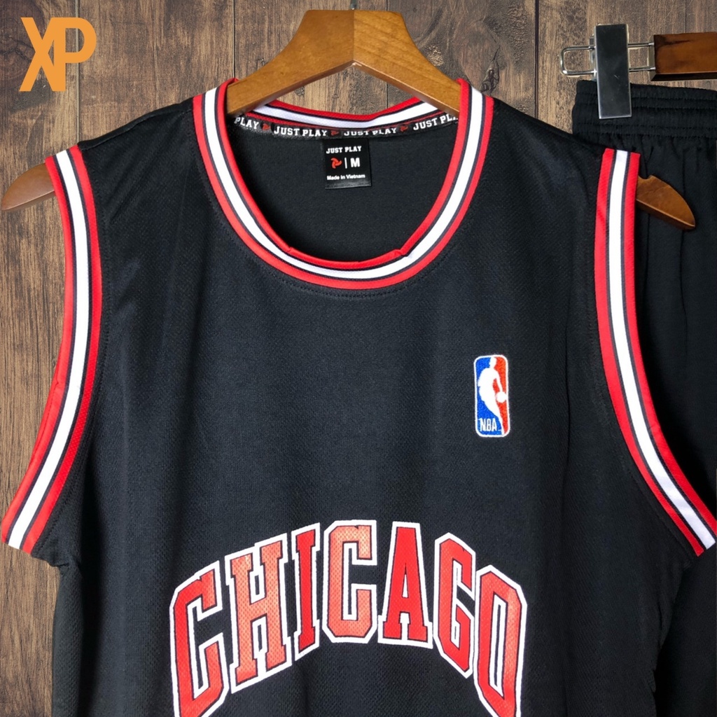Áo bóng rổ, quần áo bóng rổ Chiicago Đen Mới Vải mè cao cấp