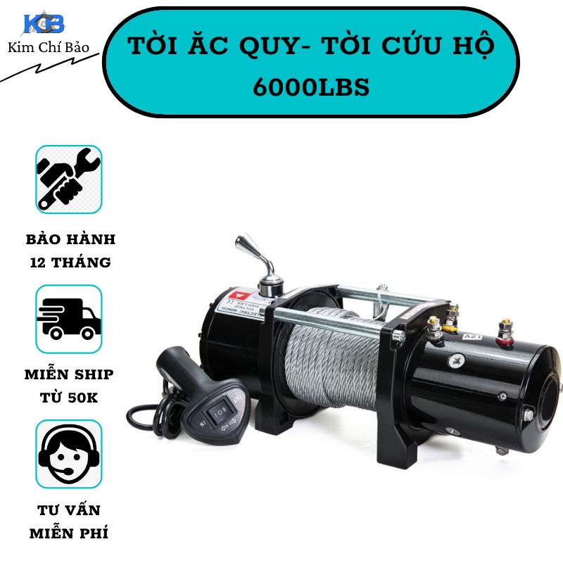 Tời Ắc Quy, Cứu Hộ Ô Tô 6000lbs Nguồn 12V-24V (2700kg)