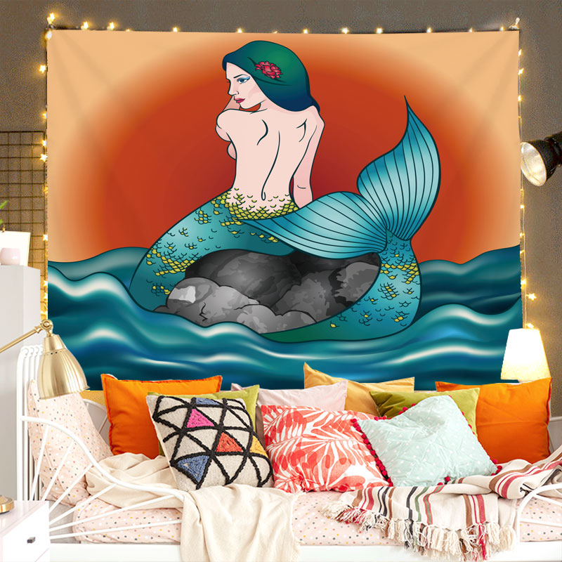 Vải trang trí nàng tiên cá vải trang trí phòng ngủ thảm treo tranh vải treo tranh trang trí nhà cho thuê khăn đi biển thảm in tấm thảm J20