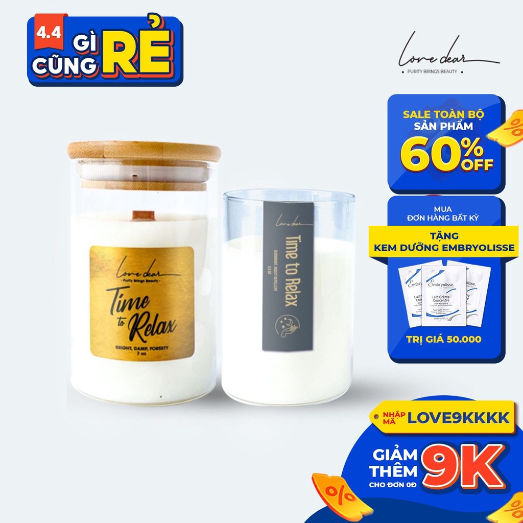 Nến Thơm LoveDear Time To Relax Từ Tinh Dầu Thiên Nhiên và Sáp Cọ cao cấp - Trang Trí Decor 100g &amp; 200g