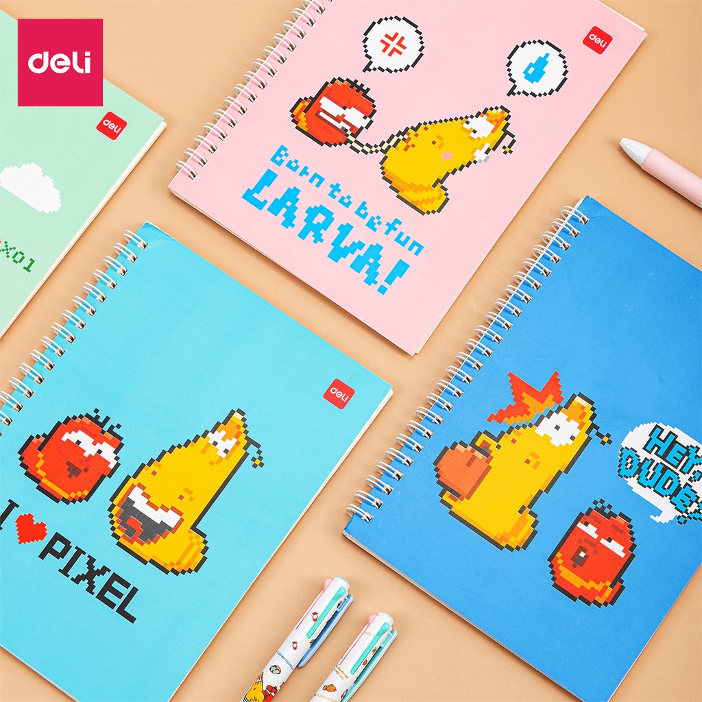 Sổ tay ghi chép A5 gáy xoắn 120 trang Deli hình con sâu - Kẻ ngang - Màu ngẫu nhiên - ELA560