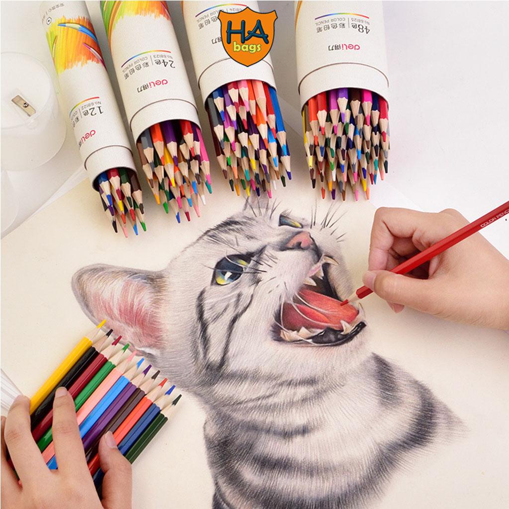 Bút chì màu dạng cốc 12 cây kèm gọt bút tiện dụng ở phần nắp cốc HB1012 phù hợp với học sinh vẽ, tô màu