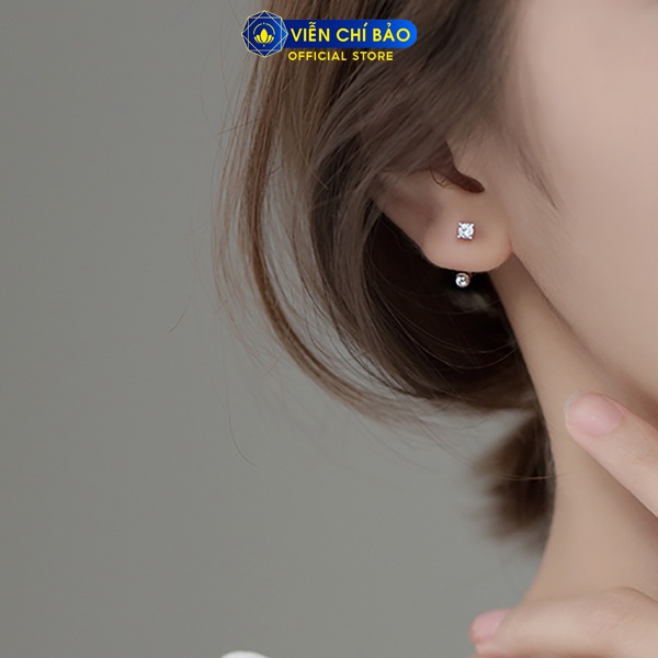 Bông tai bạc nữ chữ U đính đá chất liệu bạc 925 thời trang phụ kiện trang sức nữ thương hiệu Viễn Chí Bảo B400554