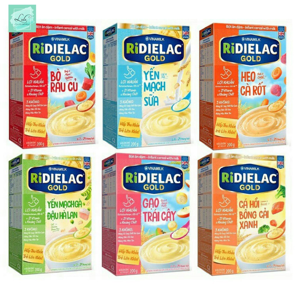 Bột Ăn Dặm Ridielac Vinamilk đủ vị - Hộp giấy 200g - Lulu Mart