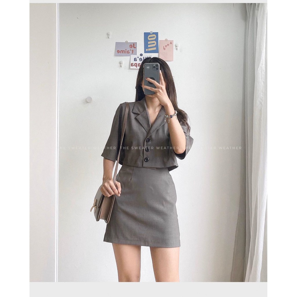 Set vest croptop kèm chân váy trơn (Ảnh thật) | BigBuy360 - bigbuy360.vn