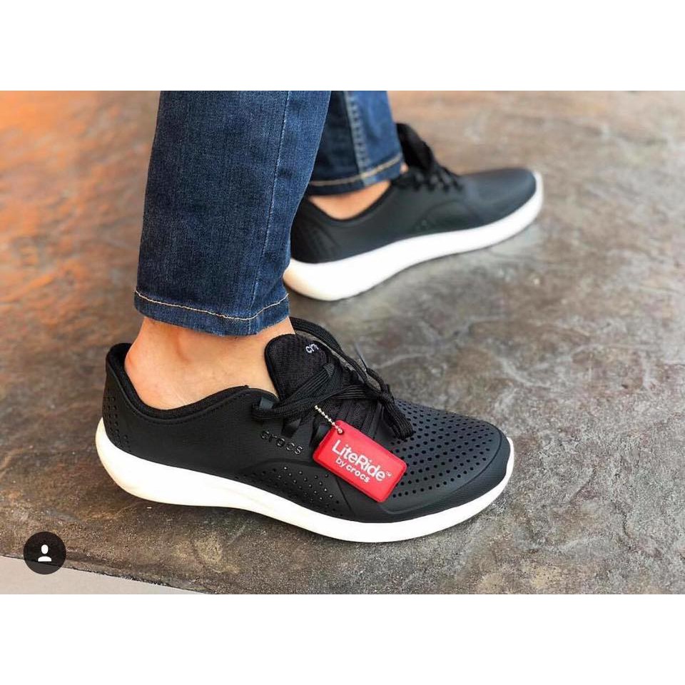 Giày nhựa buộc dây dáng thể thao, đế literide siêu mềm êm thoáng khí đi mưa thoải mái