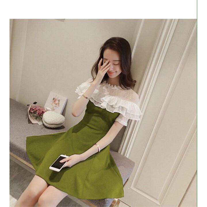 (Bỏ sỉ)Đầm xòe phối lưới trắng bi bèo ngực vai bao chất, ko đẹp ko lấy tiền siêu cute hit hotMÃ T19063250