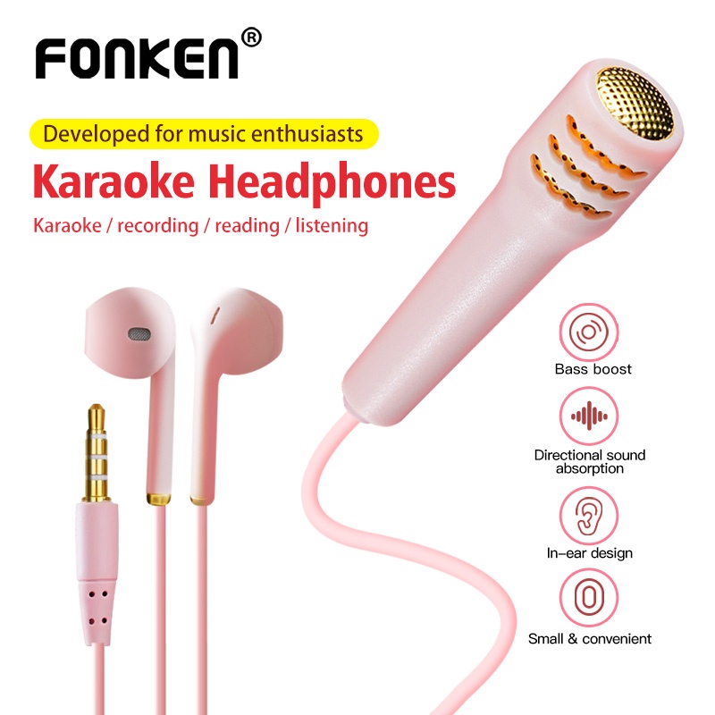 Mi cờ rô FONKEN hát karaoke mini có dây giắc cắm 3.5mm thích hợp cho điện thoại máy tính