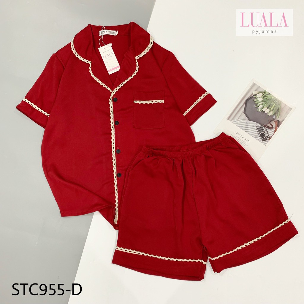 LUALA PYJAMAS Đồ Bộ Lụa Pha Ren Cộc Đùi