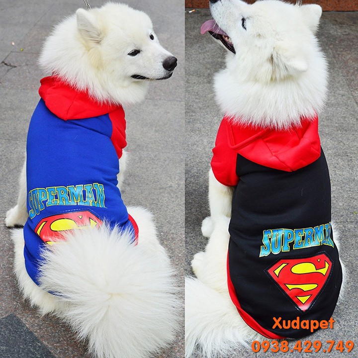 Áo Hoodie Siêu Nhân Cho Chó Lớn chất liệu thun co giãn cao cấp, màu Đỏ Xanh, Đỏ Đen - SP005157