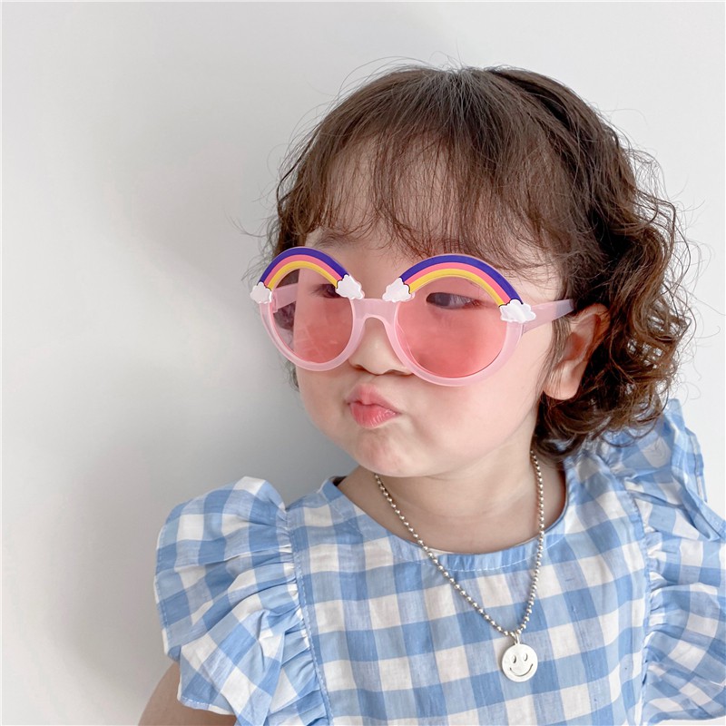Children's Korean Fashion Round Sunglasses Girl Rainbow Cute Cartoon Glasses mắt kính