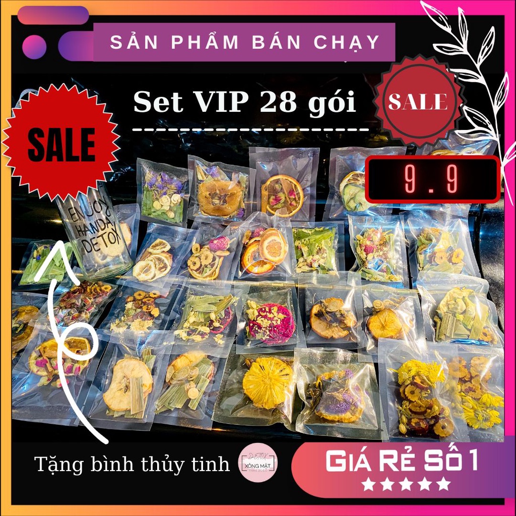 Set 28 gói trà Detox hoa quả sấy Sunie - Trà detox giảm cân + tặng kèm bình 500ml + 2 gói xông mặt thảo dược