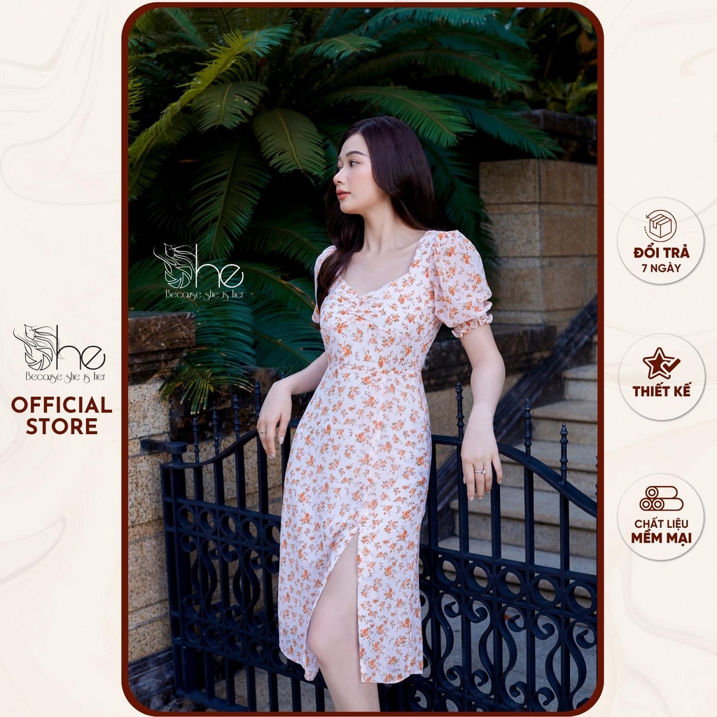 Váy đầm hoa nhún ngực She, đầm nữ xẻ tà siêu xinh đi biển thời trang SDX90