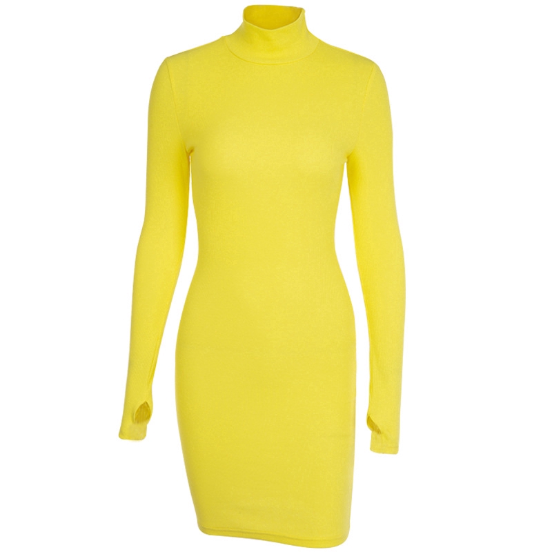 Đầm midi tay dài cổ cao ôm dáng màu trơn thời trang cho nữ | BigBuy360 - bigbuy360.vn