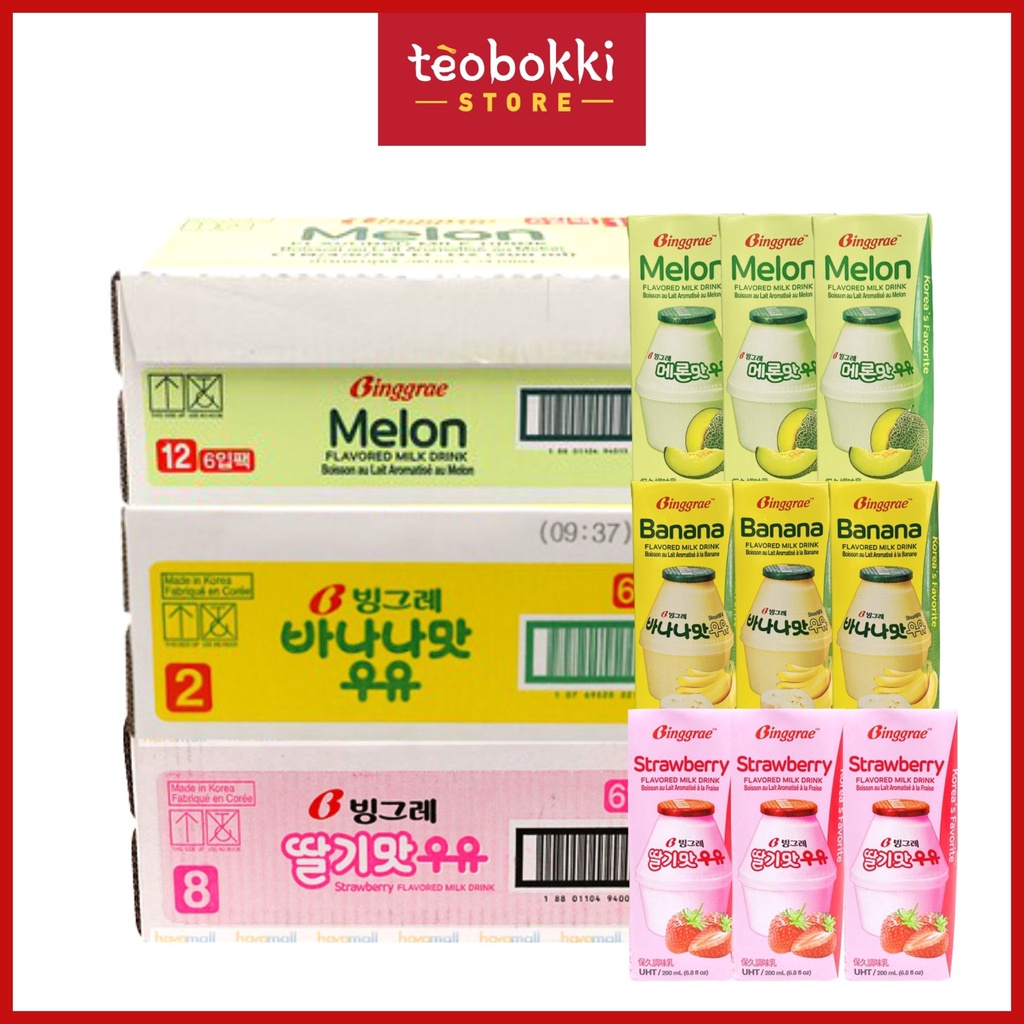 Thùng (lốc) sữa tươi Binggrae nhiều vị 200ml