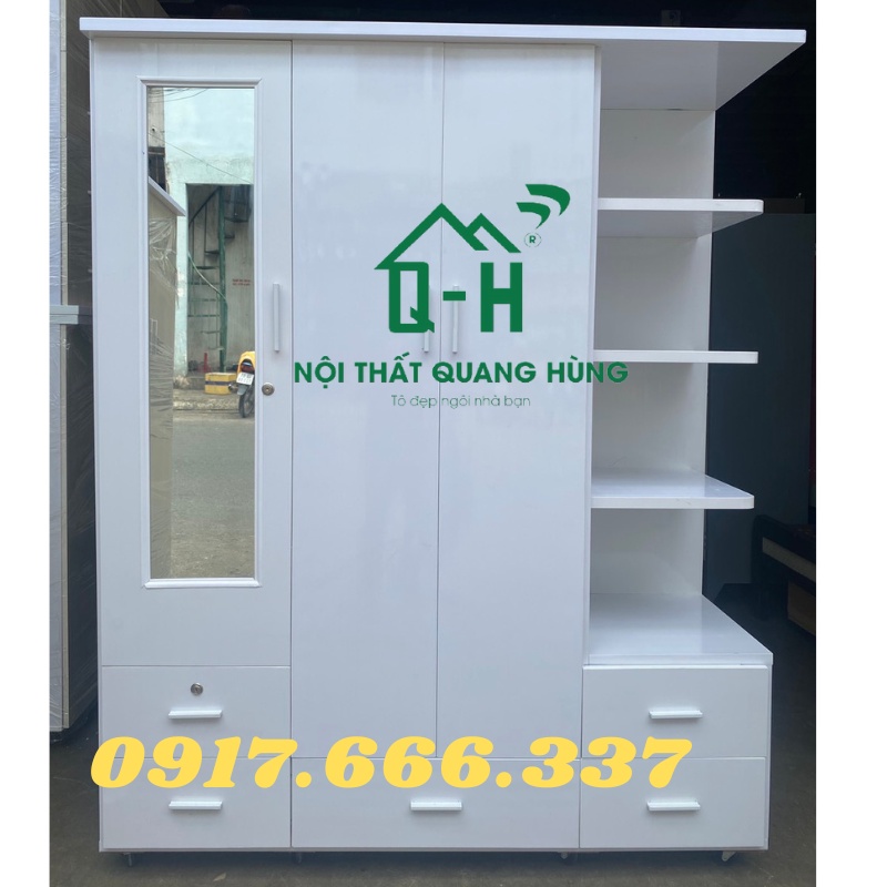 TỦ QUẦN ÁO NHỰA ĐÀI LOAN 1M8X1M4 CÓ KỆ KÍNH NGOÀI MÀU TRẮNG TINH