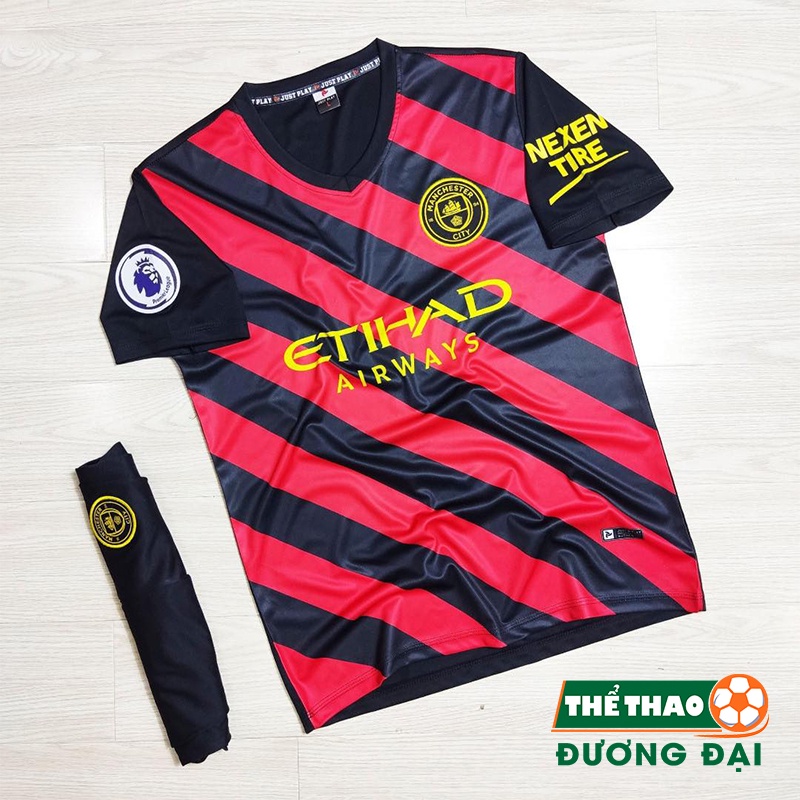 Quần Áo Bóng Đá, Đồ Đá Banh Man City Đen Sọc Đỏ 2022 2023 - Thun Lạnh Cao Cấp, Không Nhăn, Không Xù Lông