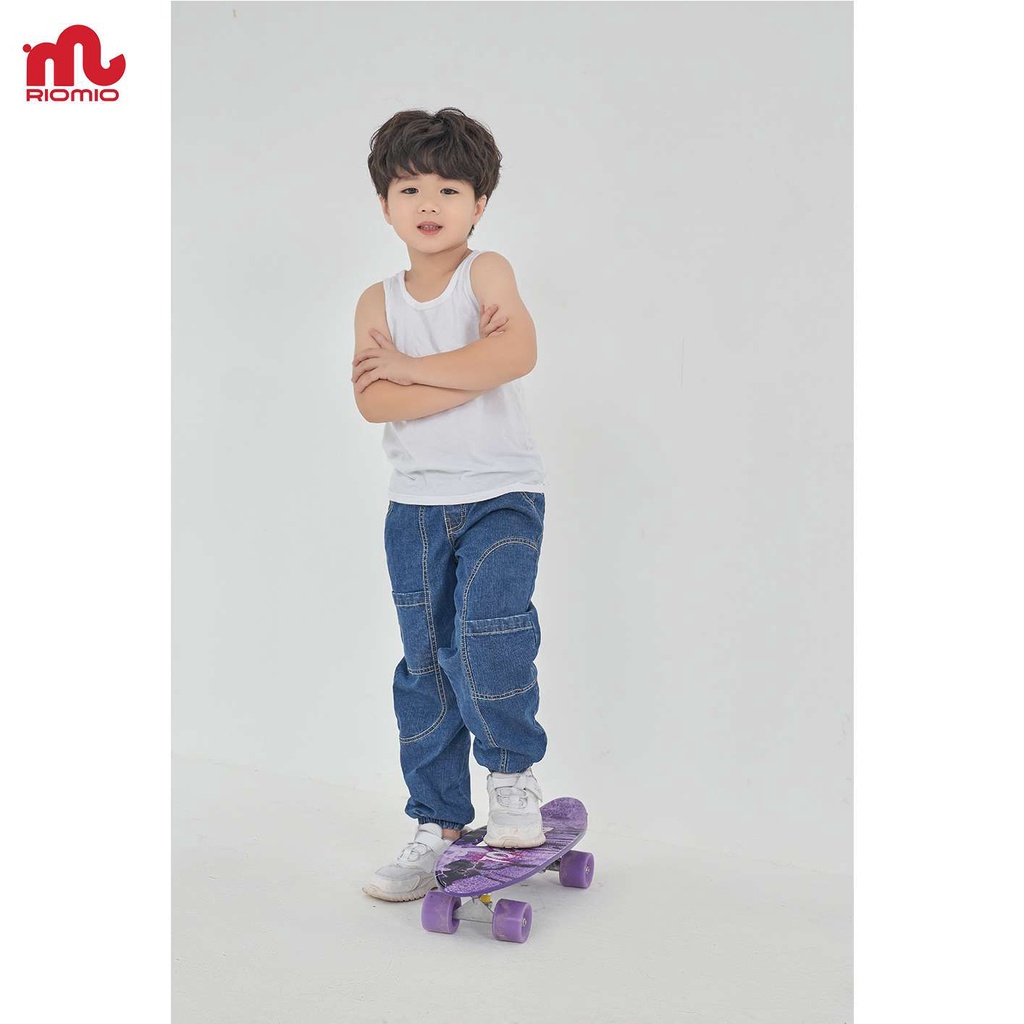 Quần jean cho bé trai 5-12 tuổi size 20-50kg RIOMIO ống rộng cạp chun bo gấu 100% cotton jean sợi coolmax - RM280