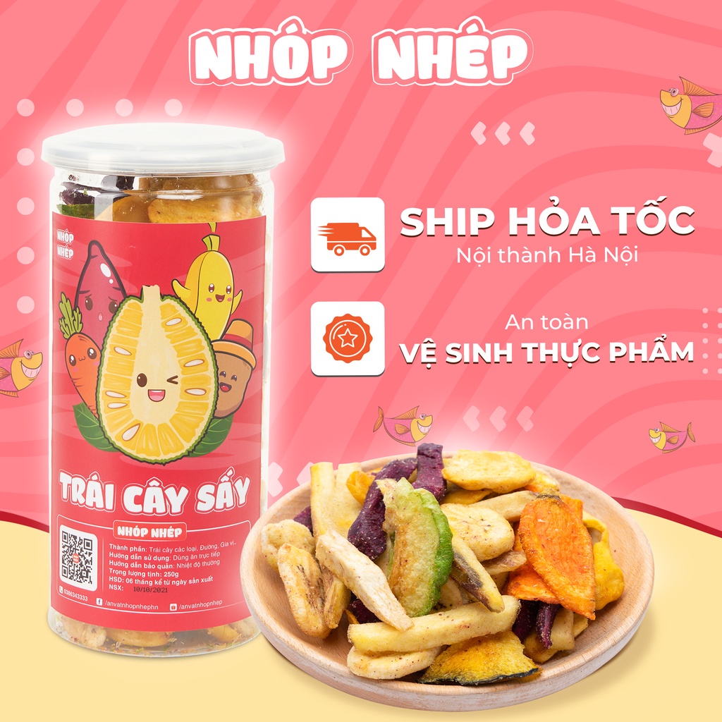 Trái cây sấy giòn thập cẩm Nhóp Nhép 250g đồ ăn vặt Hà Nội