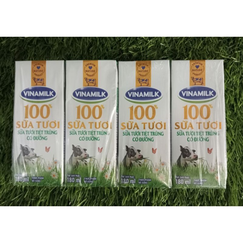 Sữa Tươi Vinamilk Có Đường, Không Đường, Ít Đường thùng 4 hộp 180ml