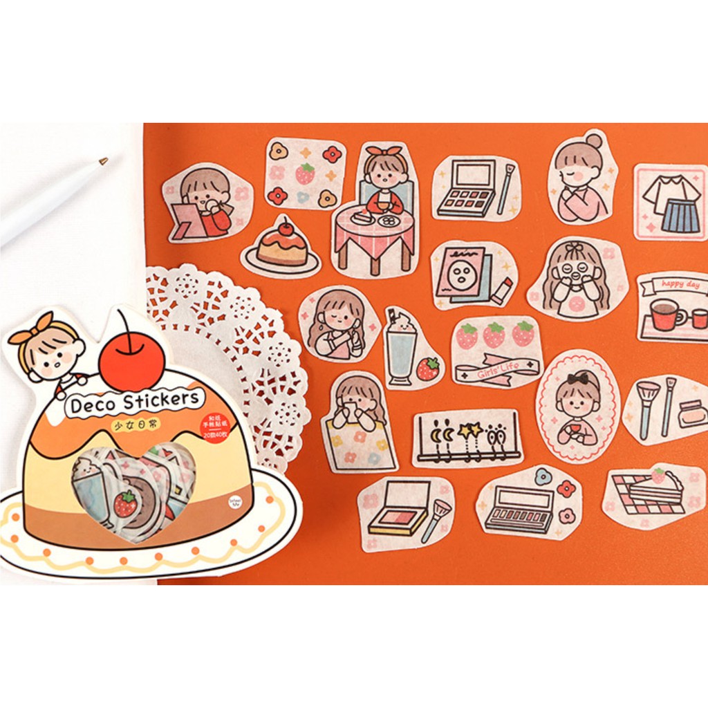 Bộ Hình Dán Sticker Series Một Ngày Tươi Đẹp 40 miếng dán 6 mẫu trang trí tranh vẽ, sổ tay, planner