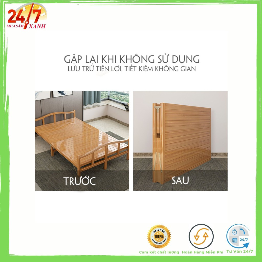 Giường ngủ đơn gấp gọn bằng gỗ tre tự nhiên xếp gọn ép nhiệt siêu chắc chắn, chõng tre đẹp kích thước 100x190cm