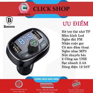Bộ tẩu sạc đa năng trên xe hơi Baseus S09 chơi nhac bluetooth 2 cổng sạc USB nghe gọi dàm thoại