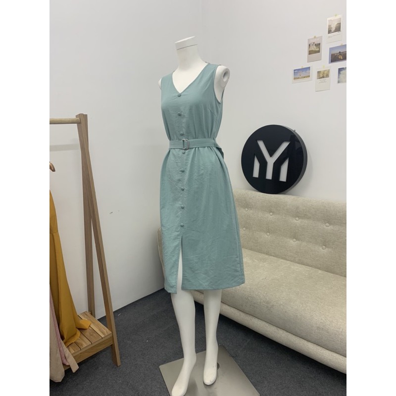 Đầm Nữ - Đầm Midi Dáng Suông, Cổ Tim, Nút Trang Trí Thân Trước, Thời Trang, Thanh Lịch, Duyên Dáng