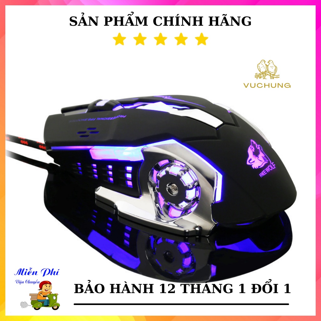 Chuột máy tính chơi Game, Chuột Gaming Wolf X8 LED 7 Màu RGB vô cùng tuyệt đẹp hàng cao cấp bảo hành 12 tháng