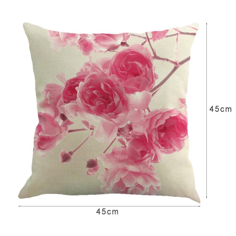 Pink Flower Cotton Linen Pillow Case Cushion Cover Fashion Home Decor