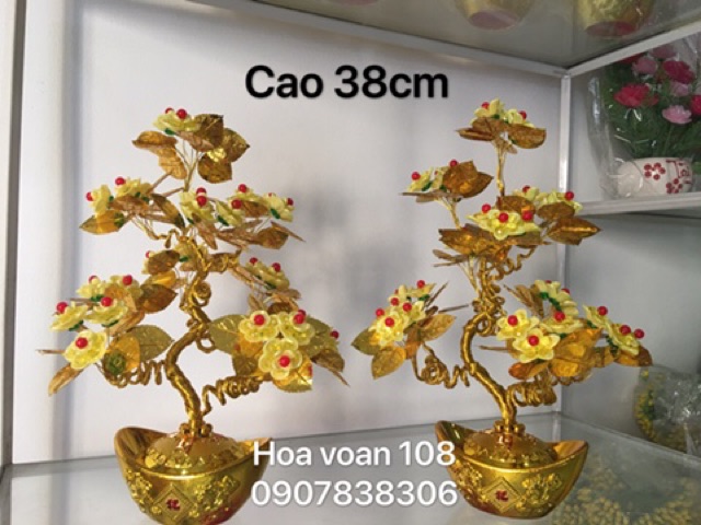 Cây đồng tiền gắn bông pha lê cao 38cm- Thành Phẩm