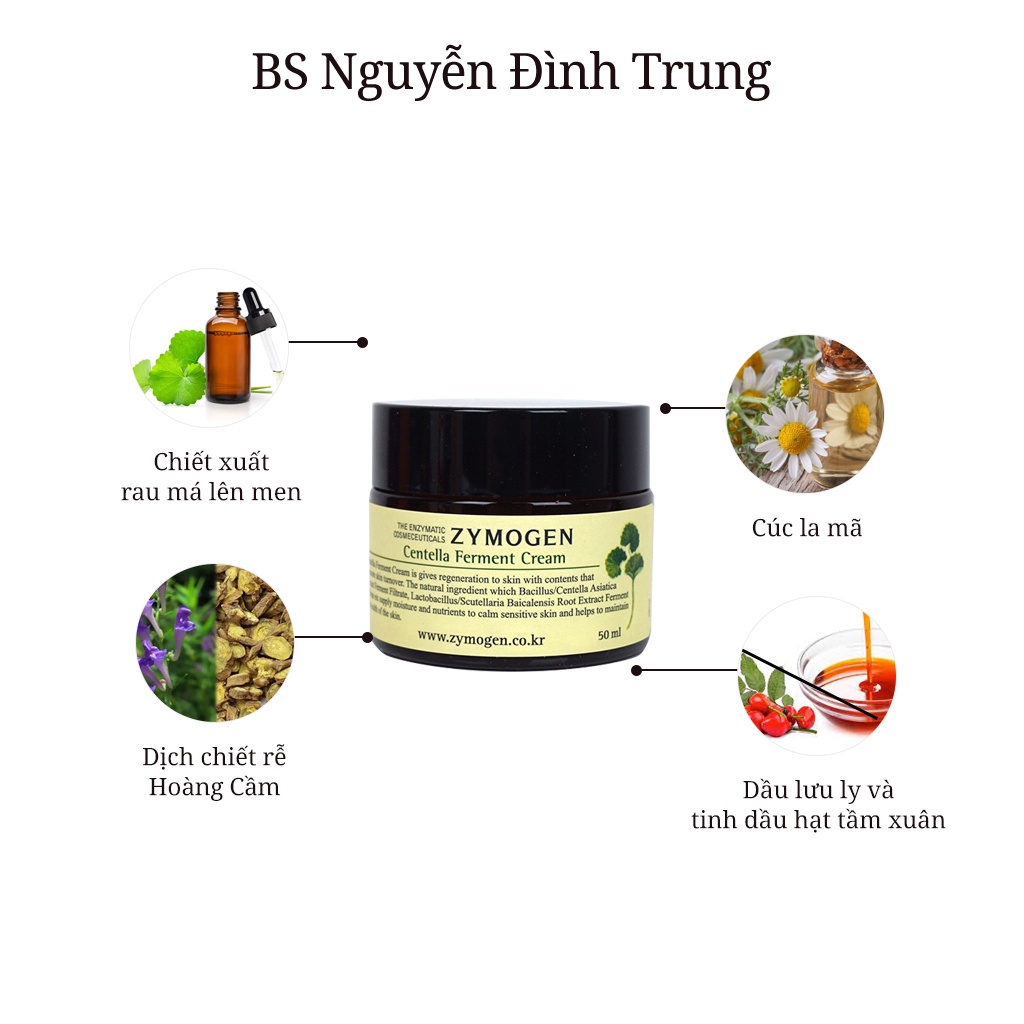 Kem Dưỡng Da Rau Má Zymogen Centella Ferment Cream 50ml Ngừa Mụn, Tái Tạo Da, Mờ Thâm, Lành Sẹo
