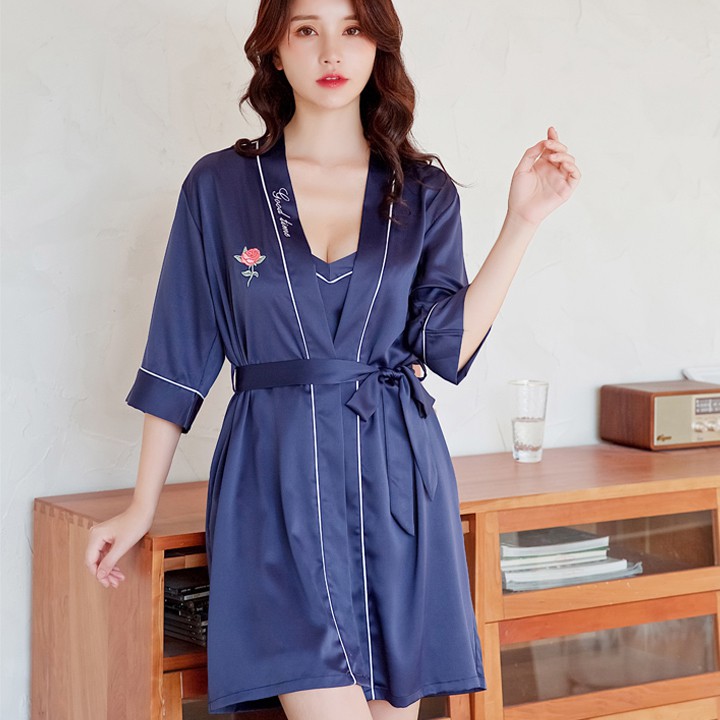 [Mã WASTMAY giảm 15% tối đa 30K đơn 150K] Áo choàng hoa hồng kimono viền sang trọng áo ngủ cao cấp