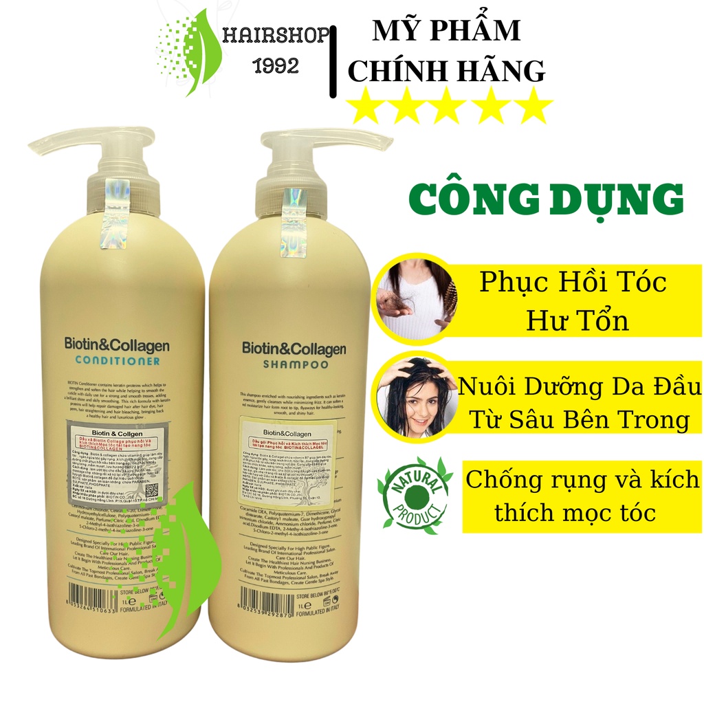 Cặp Dầu Gội Xả Biotin Collagen 1000ml * 2 Giảm Rụng Tóc, Hỗ Trợ Mọc Tóc, Phục Hồi Tóc Khô Xơ Hư Tổn