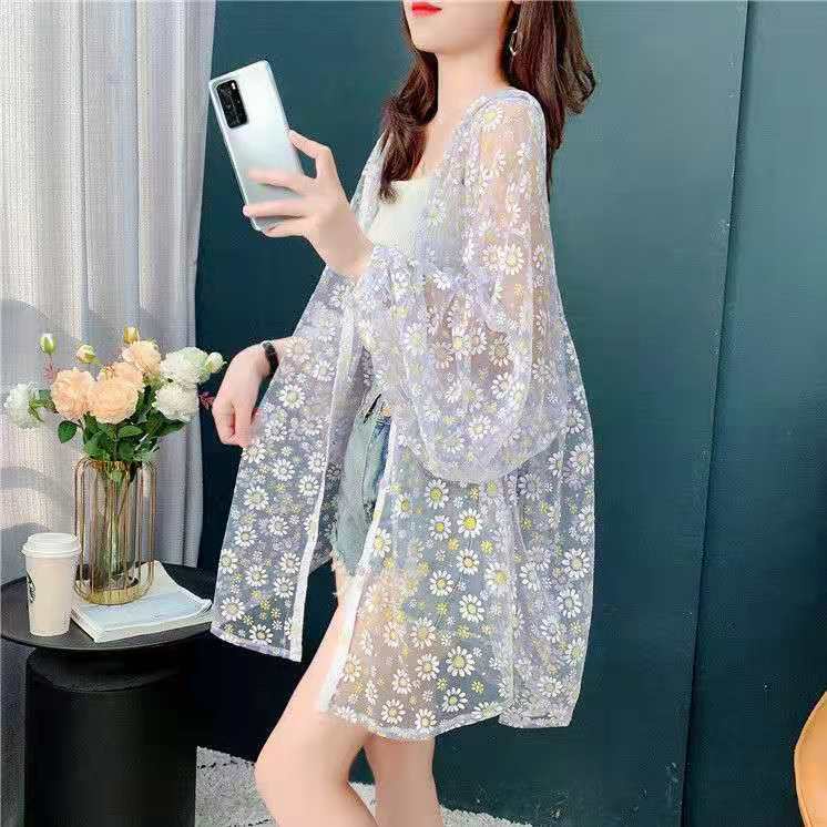 Áo Khoác Lưới Chống Nắng In Họa Tiết Hoa Cúc Phong Cách Hàn Quốc Thời Trang Mùa Hè Cho Nữ 2022