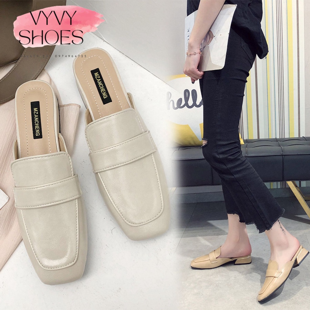 Giầy sục nữ mũi vuông phong cách da mềm cá tính VYVYSHOES19
