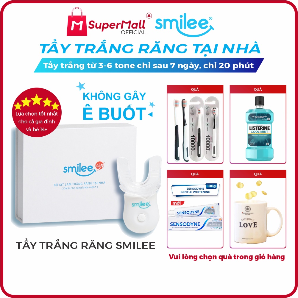 Smilee - Bộ kit tẩy trắng răng tại nhà, Made in USA, ISO 22716 - 2007 | Làm trắng răng 3-6 tone sau 7 ngày