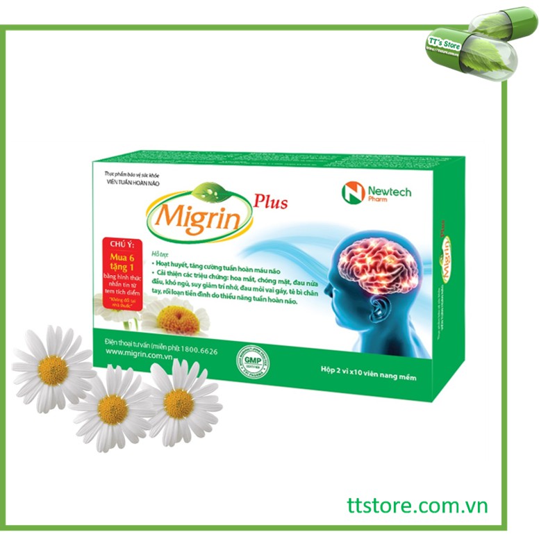 [Mẫu mới] Migrin Plus (Hộp 20 viên) - Giảm đau nửa đầu, migraine, thiếu máu não, tuần hoàn não, migrain [mingrin]