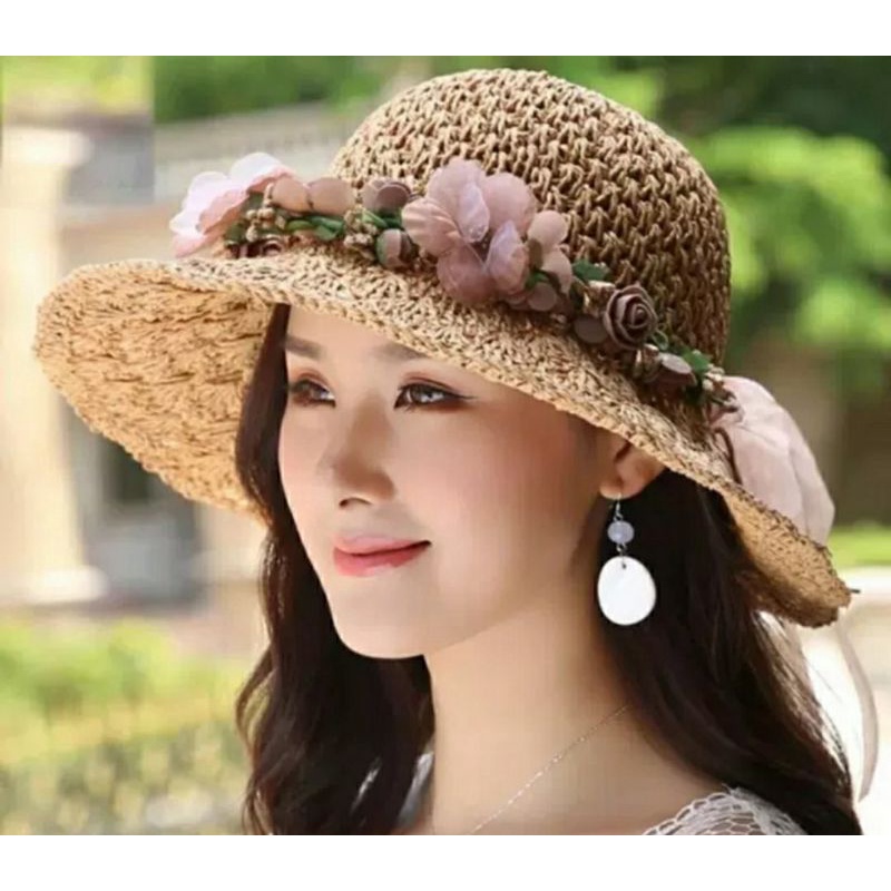 Nón đi biển mũ cói rộng vành nữ Panama gấp gọn thời trang Hàn Quốc