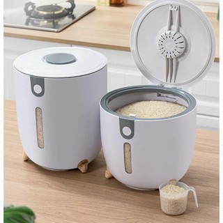 Thùng gạo,thùng gạo thông minh bucook 10 kg nắp tròn hình trụ mầu trắng loại 1