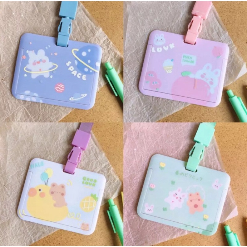 Thẻ đựng bảng tên ngang kèm dây đeo hình thỏ cute