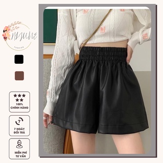Quần short da nữ , quần short cạp cao lưng chun dáng xòe hijune qs04
