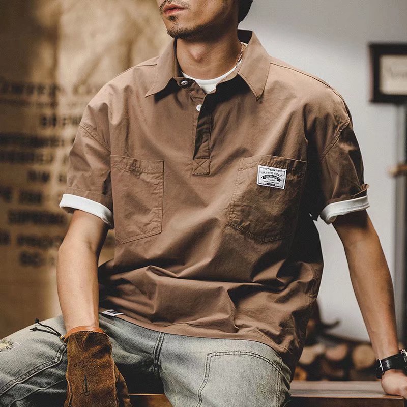 Áo Sơ Mi polo Nam Tay Ngắn Dáng Rộng Phong Cách Retro Nhật Bản Size M-3XL