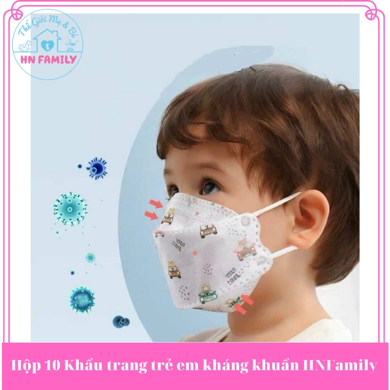Khẩu trang trẻ em kháng khuẩn HNFamily - Khẩu trang y tế KF94 4D 3 lớp cao cấp cho bé dưới 10 tuổi in hình cute