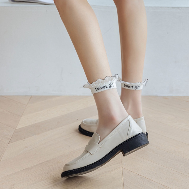 Xiangbao Vớ Lưới Xuyên Thấu Siêu Mỏng Phối Ren In Chữ Phong Cách Lolita Nhật Bản Ngọt Ngào Cho Nữ