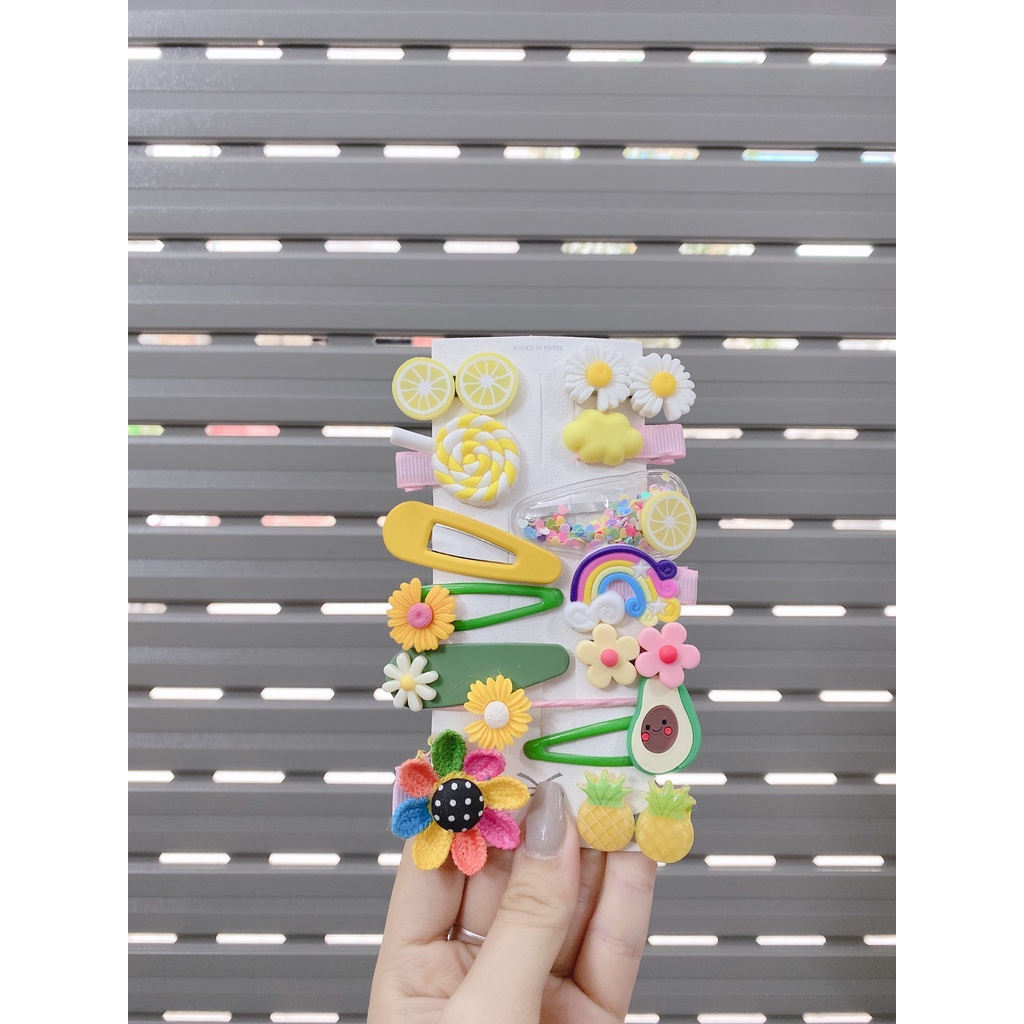 Set Kẹp Tóc 14 Món Nhiều Hình Kute Cho Bé Gái siêu cute, dễ thương