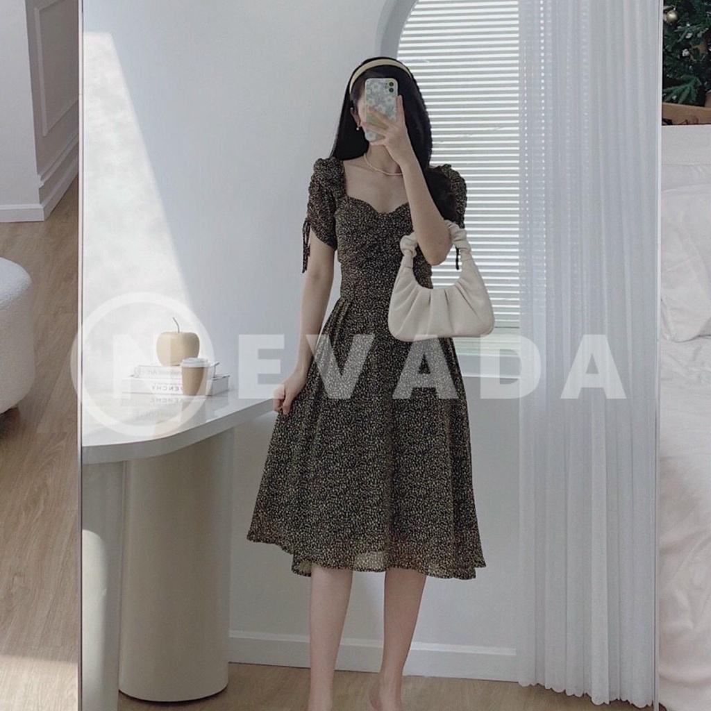 (Có ảnh thật) Áo đầm nữ, Váy đầm xoè nữ chất liệu voan hai lớp, hoạ tiết chấm bi, tay dây rút by Nevada Shop | BigBuy360 - bigbuy360.vn